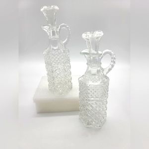 2 Vintage Anchor Hocking Diamond Glass Stopper Cruet  Vinegar/Oil